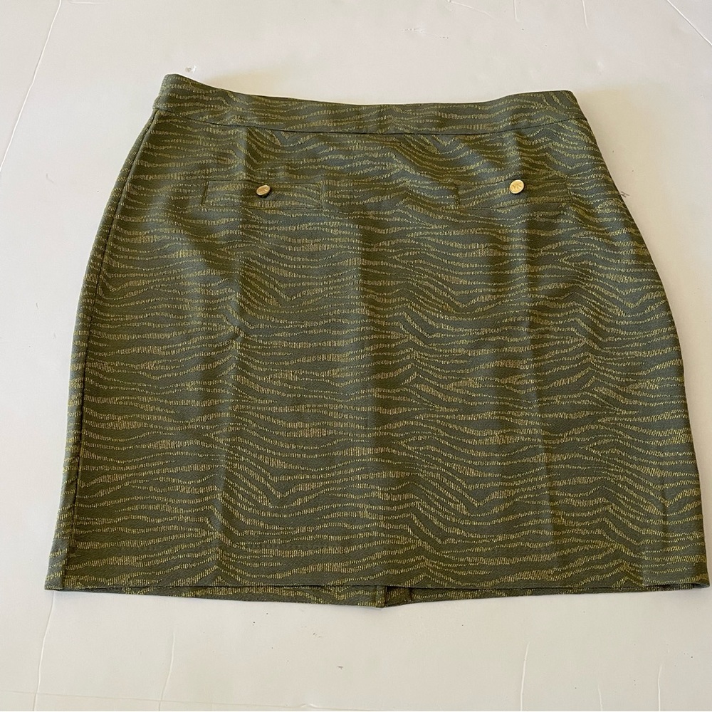 Michael Michael Kors Green and Gold Zebra Print Mini Pencil Skirt
